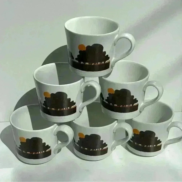 Set of 6 1978 Royal Doulton Lambethware Stoneware LS1031 Prairie  cups - Picture 1 of 7